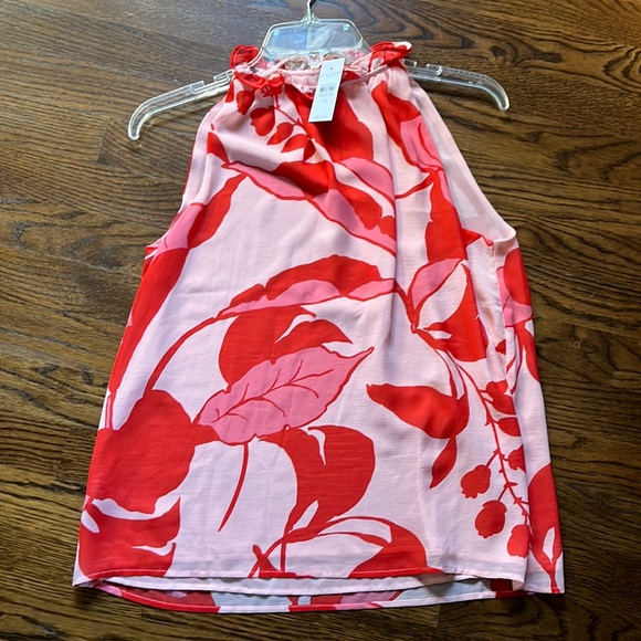 NWT* Ann Taylor Factory Floral Ruffle Neck Shell tank blouse XS - Picture 1 of 9
